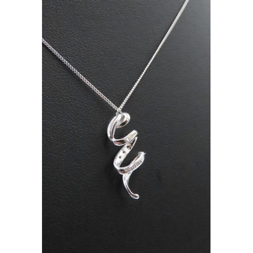 170 - Diamond Set 9 Carat White Gold Spiral Form Pendant 2cm High Further Set on 9 Carat White Gold Chain ... 