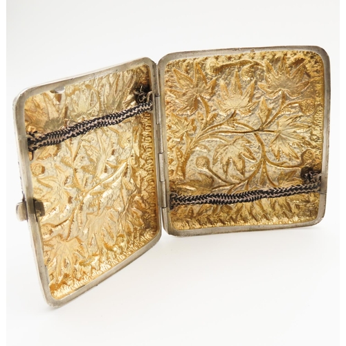 173 - Silver Cigarette Case Hindged Cover Gilded Interior Attractively Detailed Thistels 11cm Diameter 6cm... 