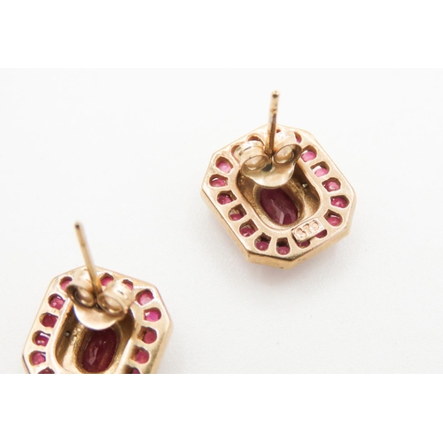 174 - Pair of 9 Carat Yellow Gold Ruby and Diamond Set Earrings Each 11mm High