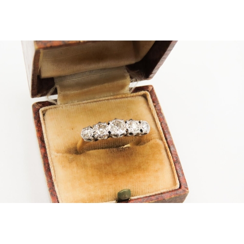 175 - Five Stone Diamond Ring Rubover Set in Platinum Mounted on 18 Carat Yellow Gold Ring Size N