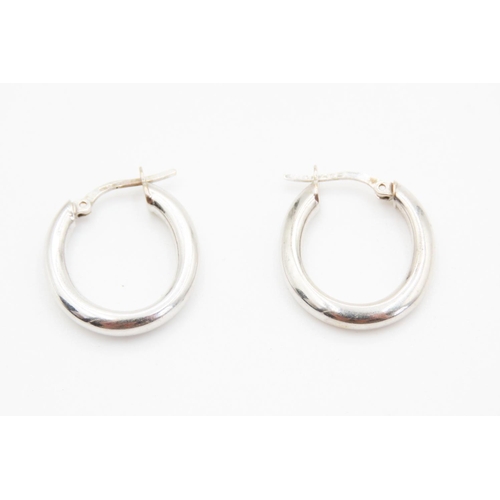 176 - Pair of 9 Carat White Gold Oval Hoop Earrings Each 2cm High