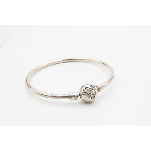 179 - Pandora Silver Bangle Love Heart Motif Clasp Engraved 'You Melt My Heart' 5.5cm Diameter Original Pr... 