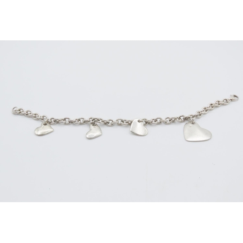 186 - Sterling Silver Love Heart Charm Set Bracelet 20cm Long