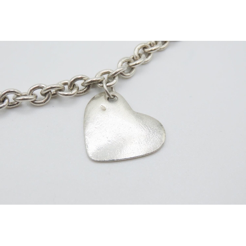 186 - Sterling Silver Love Heart Charm Set Bracelet 20cm Long