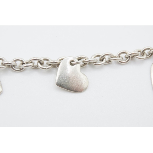 186 - Sterling Silver Love Heart Charm Set Bracelet 20cm Long