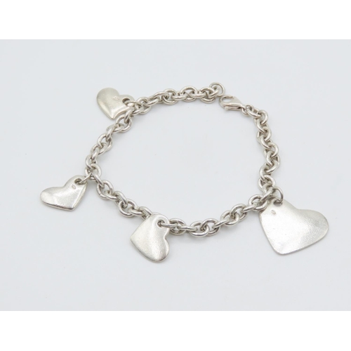 186 - Sterling Silver Love Heart Charm Set Bracelet 20cm Long