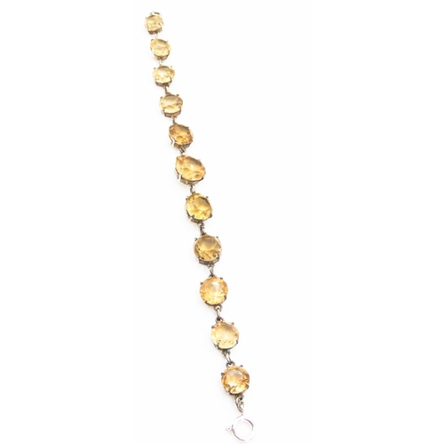 189 - Eleven Stone Citrine Set Silver Bracelet Attractively Detailed 20cm Long