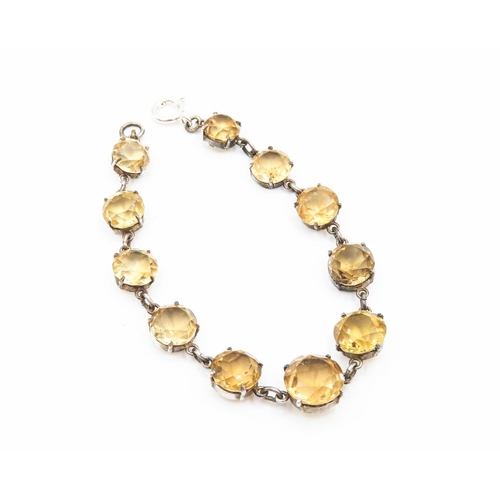 189 - Eleven Stone Citrine Set Silver Bracelet Attractively Detailed 20cm Long