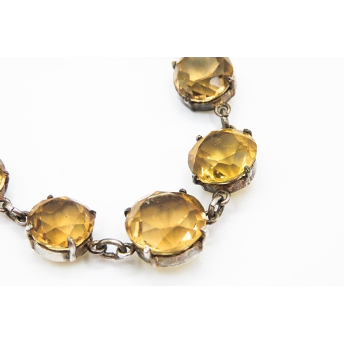 189 - Eleven Stone Citrine Set Silver Bracelet Attractively Detailed 20cm Long