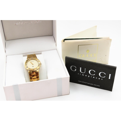 190 - Gucci Gold Plated Ladies Watch Roman Numeral with Original Papers