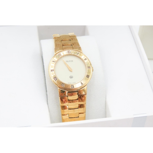 190 - Gucci Gold Plated Ladies Watch Roman Numeral with Original Papers