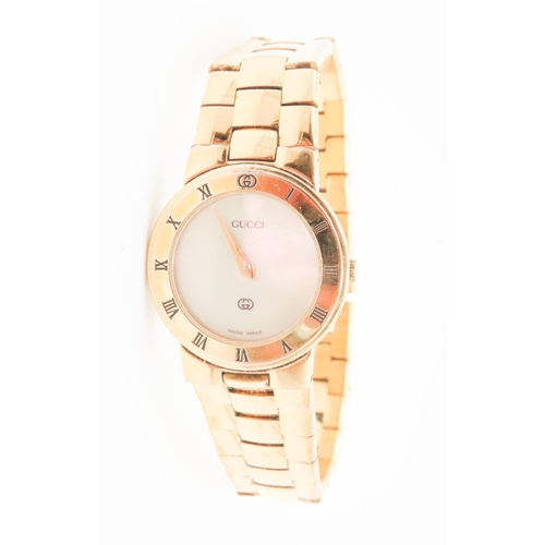 190 - Gucci Gold Plated Ladies Watch Roman Numeral with Original Papers