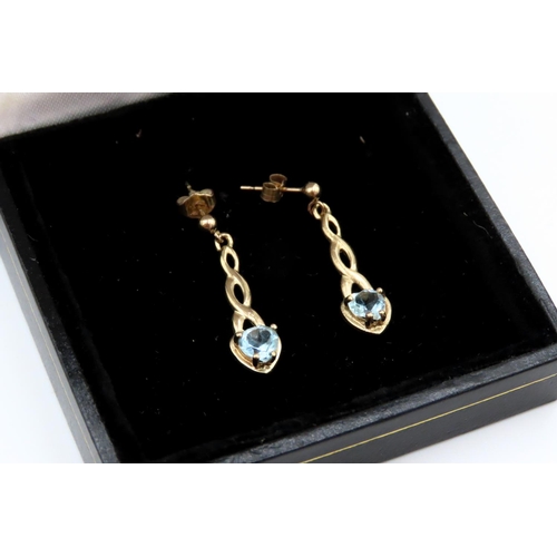 194 - Pair of Heart Cut Aquamarine Set Drop Earrings Mounted in 9 Carat Yellow Gold 2.5cm Drop