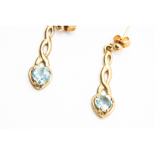 194 - Pair of Heart Cut Aquamarine Set Drop Earrings Mounted in 9 Carat Yellow Gold 2.5cm Drop