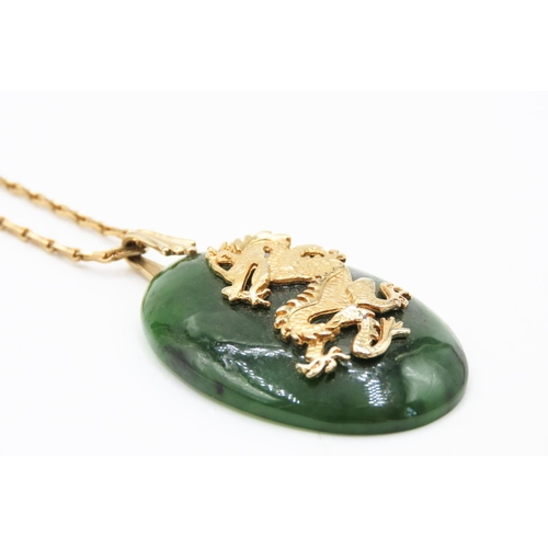 195 - Vintage Hong Kong Jade Pendant Gold Plated Chain DRagon Motif Chain 46cm Pendant 5cm