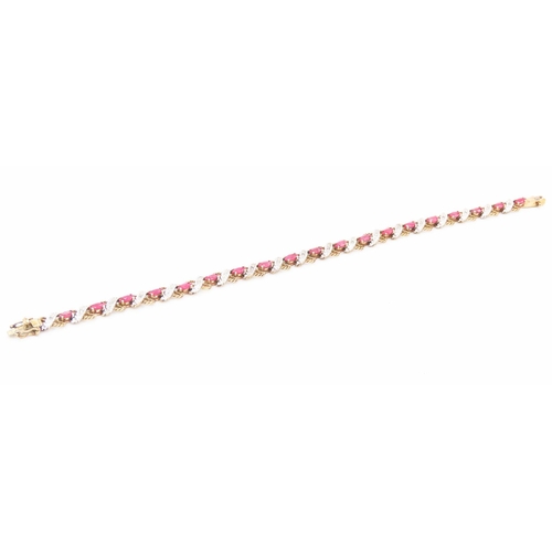 196 - Finely Detailed Ruby and Diamond Set Ladies Bracelet Mounted in 9 Carat Yellow Gold 19.5cm Long