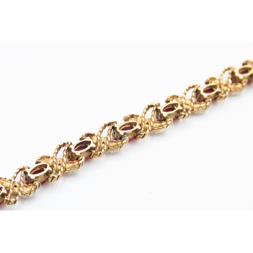 196 - Finely Detailed Ruby and Diamond Set Ladies Bracelet Mounted in 9 Carat Yellow Gold 19.5cm Long