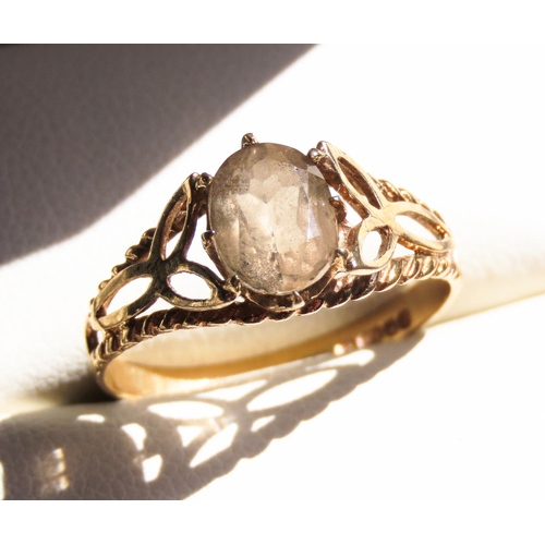 197 - 9 Carat Yellow Gold Quartz Set Single Stone Ring Filigree Form Setting Ring Size O and a Half