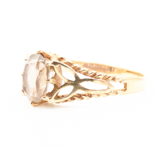 197 - 9 Carat Yellow Gold Quartz Set Single Stone Ring Filigree Form Setting Ring Size O and a Half