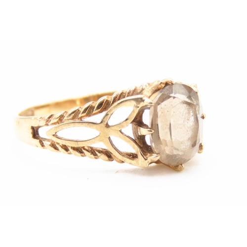 197 - 9 Carat Yellow Gold Quartz Set Single Stone Ring Filigree Form Setting Ring Size O and a Half