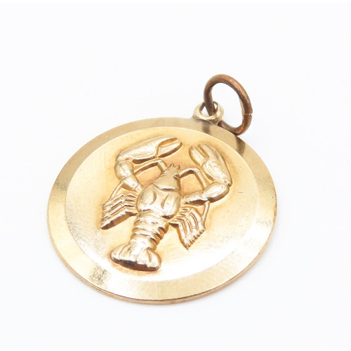 199 - 9 Carat Yellow Gold Cancer Zodiac Sign Pendant 2cm Diameter