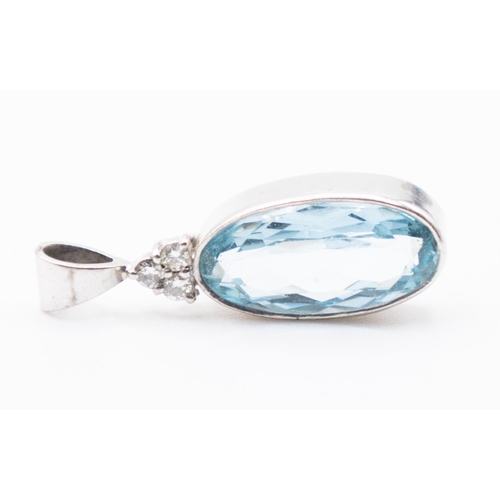 201 - Oval Cut Bezel Set Aquamarine and Diamond Set Pendant Mounted in 18 Carat White Gold 3cm High Furthe... 