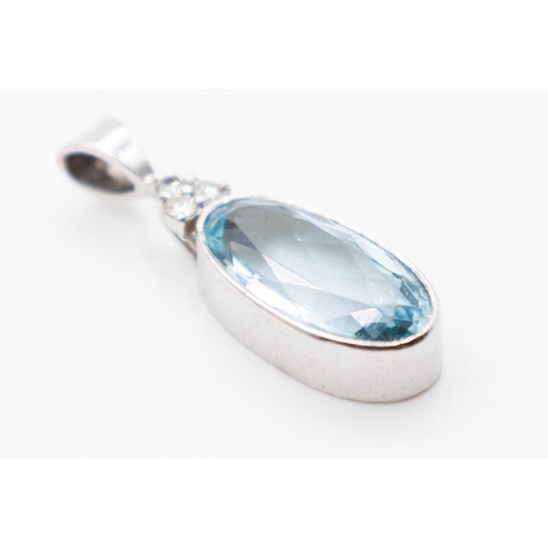 201 - Oval Cut Bezel Set Aquamarine and Diamond Set Pendant Mounted in 18 Carat White Gold 3cm High Furthe... 