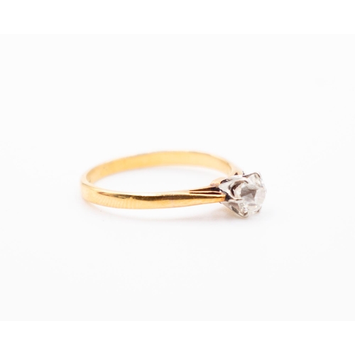 202 - Diamond Solitaire Six Claw Set Ring Mounted on 18 Carat Yellow Gold Ring Size L and a Half