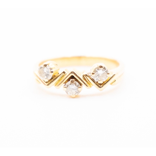 203 - Diamond Three Stone Geometric Form Ring Mounted in 18 Carat Yellow Gold Ring Size N