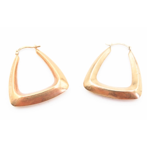 206 - Pair of 9 Carat Yellow Gold Triangle Form Hoop Earrings 3.5cm High