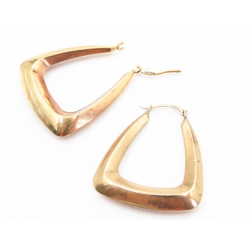 206 - Pair of 9 Carat Yellow Gold Triangle Form Hoop Earrings 3.5cm High