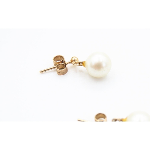 209 - Pair of 9 Carat Yellow Gold Pearl Set Drop Earrings 7mm Each