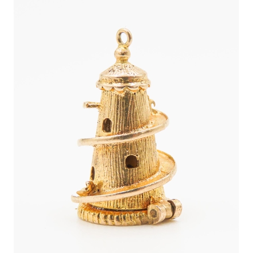 21 - 9 Carat Yellow Gold Helter-Skelter Charm Articulated Form Finely Detailed Opening to Base Revealing ... 