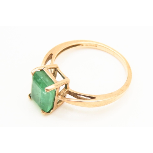 210 - Four Claw Set Emerald Single Stone Ring Mounted in 9 Carat Yellow Gold Ring Size O