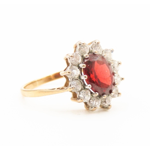 211 - Red Garnet and Gemstone Set Cluster Ring Set in 9 Carat Yellow Gold Ring Size O