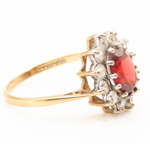 211 - Red Garnet and Gemstone Set Cluster Ring Set in 9 Carat Yellow Gold Ring Size O