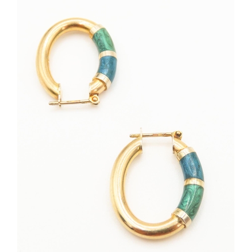 212 - Pair of 9 Carat Yellow Gold Enamel Decorated Oval Hoop Earrings Each 2cm High