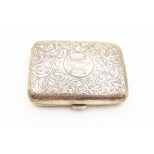 214 - Silver Cigarette Case Incised Floral Detailing 9cm Long 6.5cm Wide