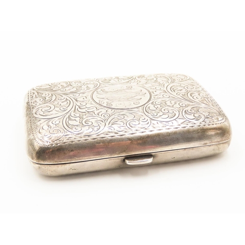 214 - Silver Cigarette Case Incised Floral Detailing 9cm Long 6.5cm Wide