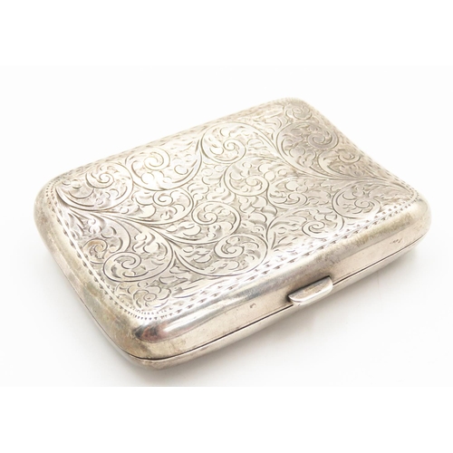 214 - Silver Cigarette Case Incised Floral Detailing 9cm Long 6.5cm Wide