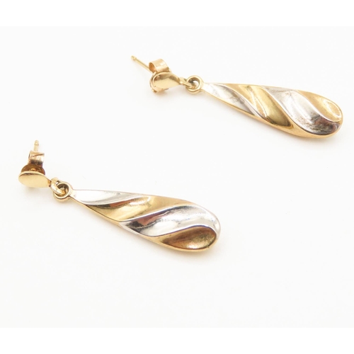 220 - Pair of 9 Carat Yellow and White Gold Twist Form Drop Earrings Each 3cm Drop