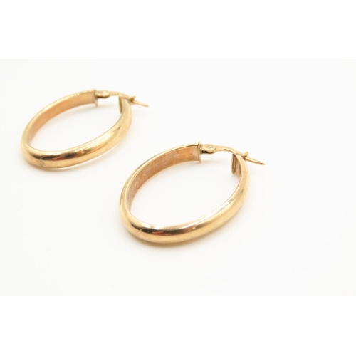 221 - Pair of 9 Carat Yellow Gold Oval Form Hoop Earrings Each 3cm High