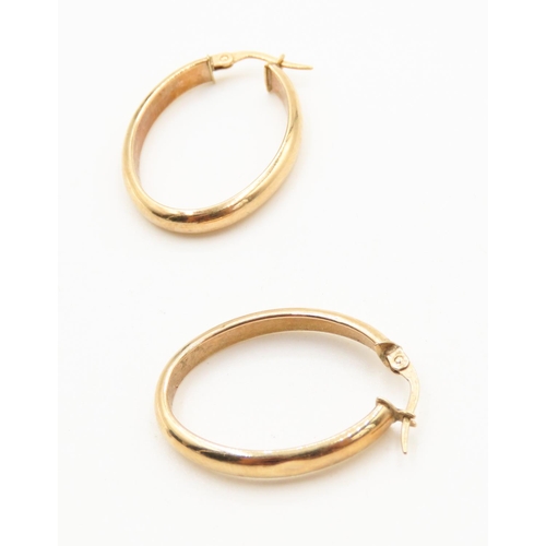 221 - Pair of 9 Carat Yellow Gold Oval Form Hoop Earrings Each 3cm High