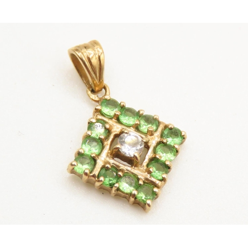 223 - Gemstone Set Square Form Pendant Set in 9 Carat Yellow Gold 1cm High