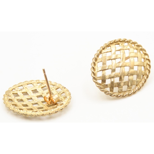 224 - Pair of 9 Carat Yellow Gold Weaved Basket Form Earrings Each 2cm High