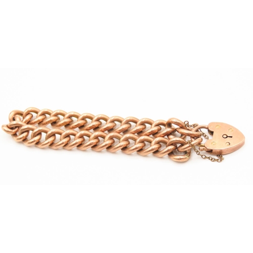 225 - Rose Gold Curb Link Bracelet with Heart Form Clasp and Safety Chain 16.5cm Long