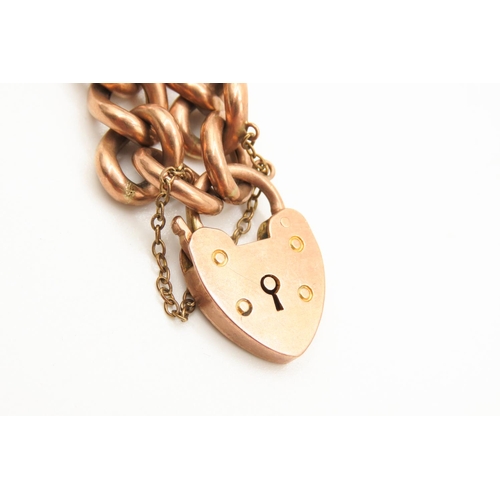 225 - Rose Gold Curb Link Bracelet with Heart Form Clasp and Safety Chain 16.5cm Long