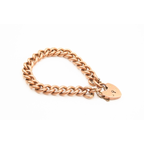 225 - Rose Gold Curb Link Bracelet with Heart Form Clasp and Safety Chain 16.5cm Long