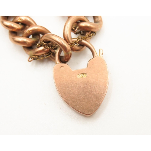 225 - Rose Gold Curb Link Bracelet with Heart Form Clasp and Safety Chain 16.5cm Long