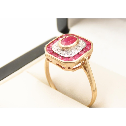 226 - Bezel Set Ruby Centre Stone Ring Further Diamonds to Setting Ruby Halo Surround Mounted in 9 Carat Y... 